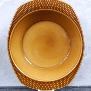 Vintage Stavangerflint Baking Bowl Owen Dish Ildfast 2022/1 Inger Waage Pattern Greenish Brown Norway Ceramic Scandinavian Tableware 1950s