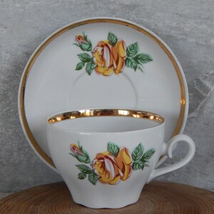 Vintage Yellow Rose Tea Cup and Saucer RPR Porcelain Factory Latvia Tea Cup