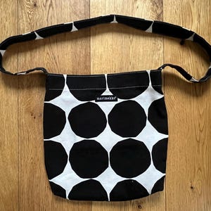 MARIMEKKO Kivet Canvas Shoulder Bag Black and White Kivet Pattern 100% cotton Made in Finland Crossbody bag, Christmas gift