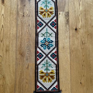 Vintage Textile Bell Pull Long Tapestry Embroidery Needlework Wall Hanging Vintage Decor 1970s. Handmade Swedish Abstract 16,5 cm x 82 cm
