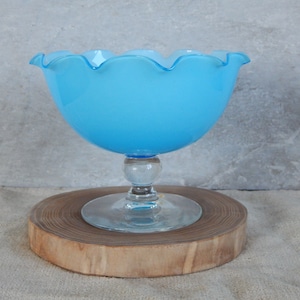 Turquoise Blue Glass sugar bowl Light Blue Scalloped Border Bowl