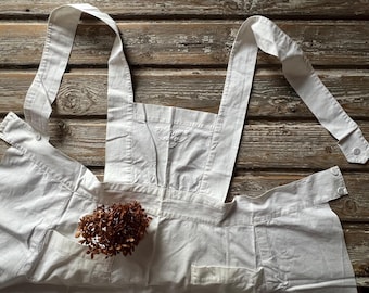 Antique Swedish Cotton Apron, Ladies Full Apron Collectible, Cooking Apron, with 2 Pockets and Monogram B on Chest