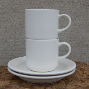 Arabia of Finland Espressokopp Kaffekopp med fat Vit Keramik Set 1970-talet bild 7