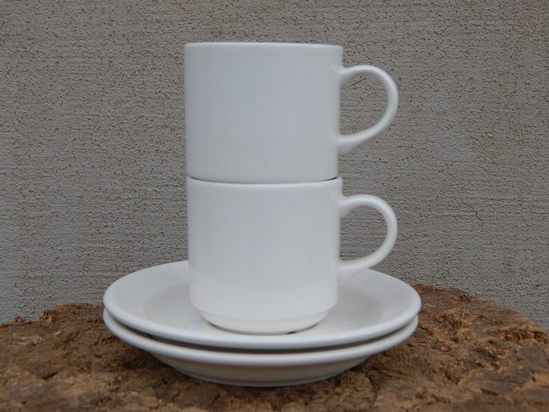 Arabia of Finland Espressokopp Kaffekopp med fat Vit Keramik Set 1970-talet bild 7