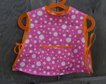 Vintage Baby Apron Dress Pink Dot , Vintage  Baby Accessory Made in  era 1980 s. 0,5-1 Years