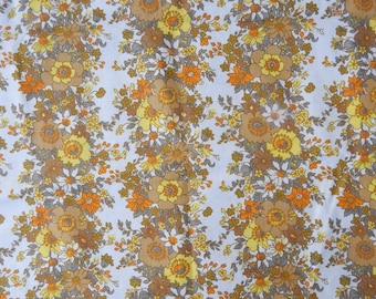 Vintage Unused Cotton Fabric Yellow Beige Orange Color Fabric with Flowers 136 cm x 150 cm Chintz