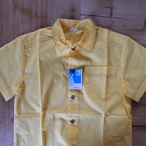 Vintage Kinder Shirt, Jungen Baumwolle Kurzarm Shirt Kinder Gelb Vintage Kleidung 6- 7 Jahre