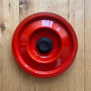 Vintage Finel Kettle Lid Kaj Frank Red sauce pot lid Scandinavian Enamel 60 s