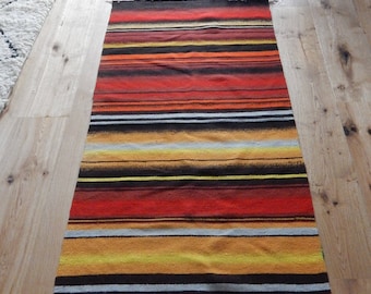 Scandinavian Vintage Tapestry Carpet Hand Woven Wool Mat Woven Textile Wall Hanging Bedcover Folk Art Wall Hanging Size 28 1/2" x 59"