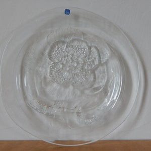 Scandinavian Vintage Arabia of Finland Iittala Nuutajarvi Pioni / Peony Glass Plate - Oiva Toikka pressed Glass Finland Glass