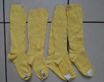 Set of 2 Pairs NOS Vintage Kids Yellow Bobby- Sox Retro Cotton Half- Stockings Kids Cotton Knee Made in  5-6 years
