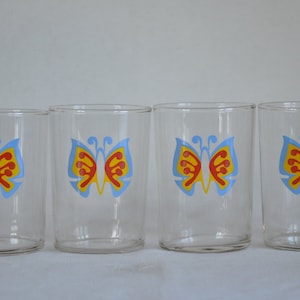 Drinking glasses Butterflies  set of 4  Glassware  Glass Tumblers Cartoon Style Drinking Glasses