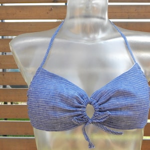 Studio Made Bra Bikini Top Blue Linen Summer Festival Beach Party Top All Linen