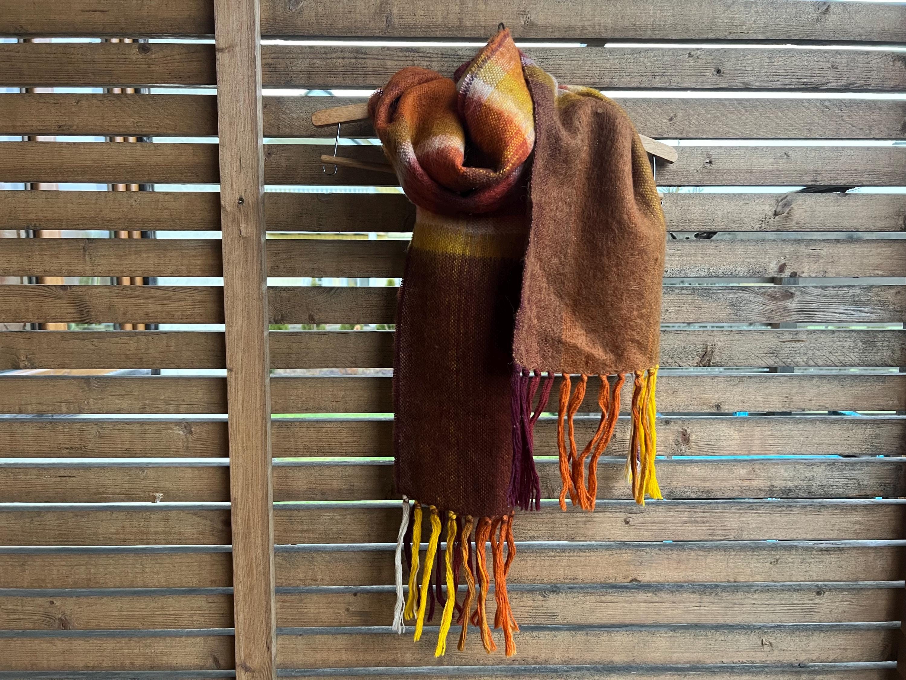 ヴィンテージウールスカーフ チェック柄 ユニセックス モヘアスカーフ