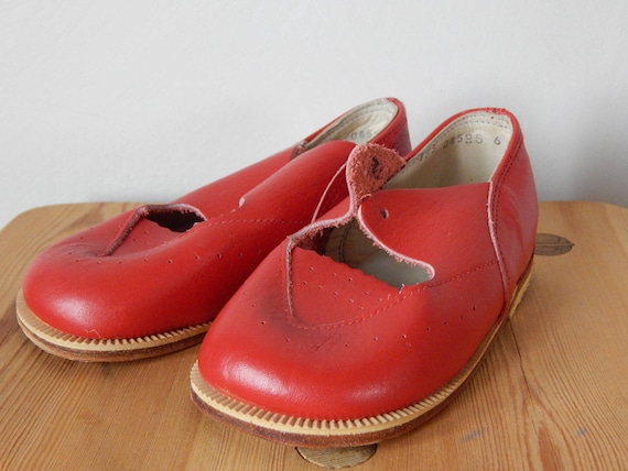 Vintage kids Red Leather shoes from 1980 s,  baby… - image 2