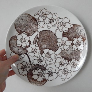 Gustavsberg Emma Dinner plate Stig Lindberg Sweden Brown Flower Decor Scandinavian Tableware