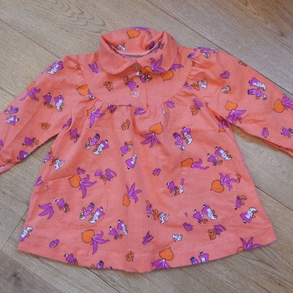 Vintage Baby Cotton Flannel Dress Retro Dress  Kids Winter Dress about 1 year old