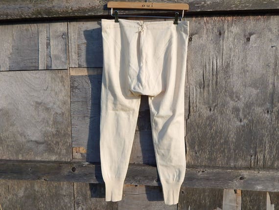 Vintage Long Underwear Mens Beige Long Pants, Underwe… - Gem