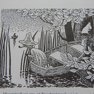 Original 2-sided Black and White Moomin Book Print Tove Jansson book Moominsummer Madness Farlig Midsommar “Dangerous Midsummer”