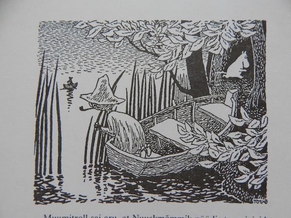 Original 2-sided Black and White Moomin Book Print Tove Jansson