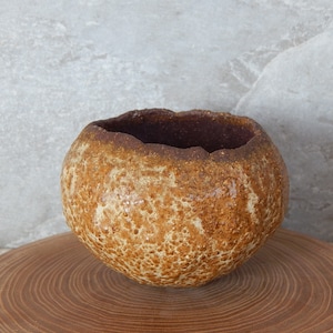 Scandinavian Vintage Hand Made Pit fire bowl organic rounded bowl pottery wabi sabi ceramics smoke fire pottery, rustic bowl