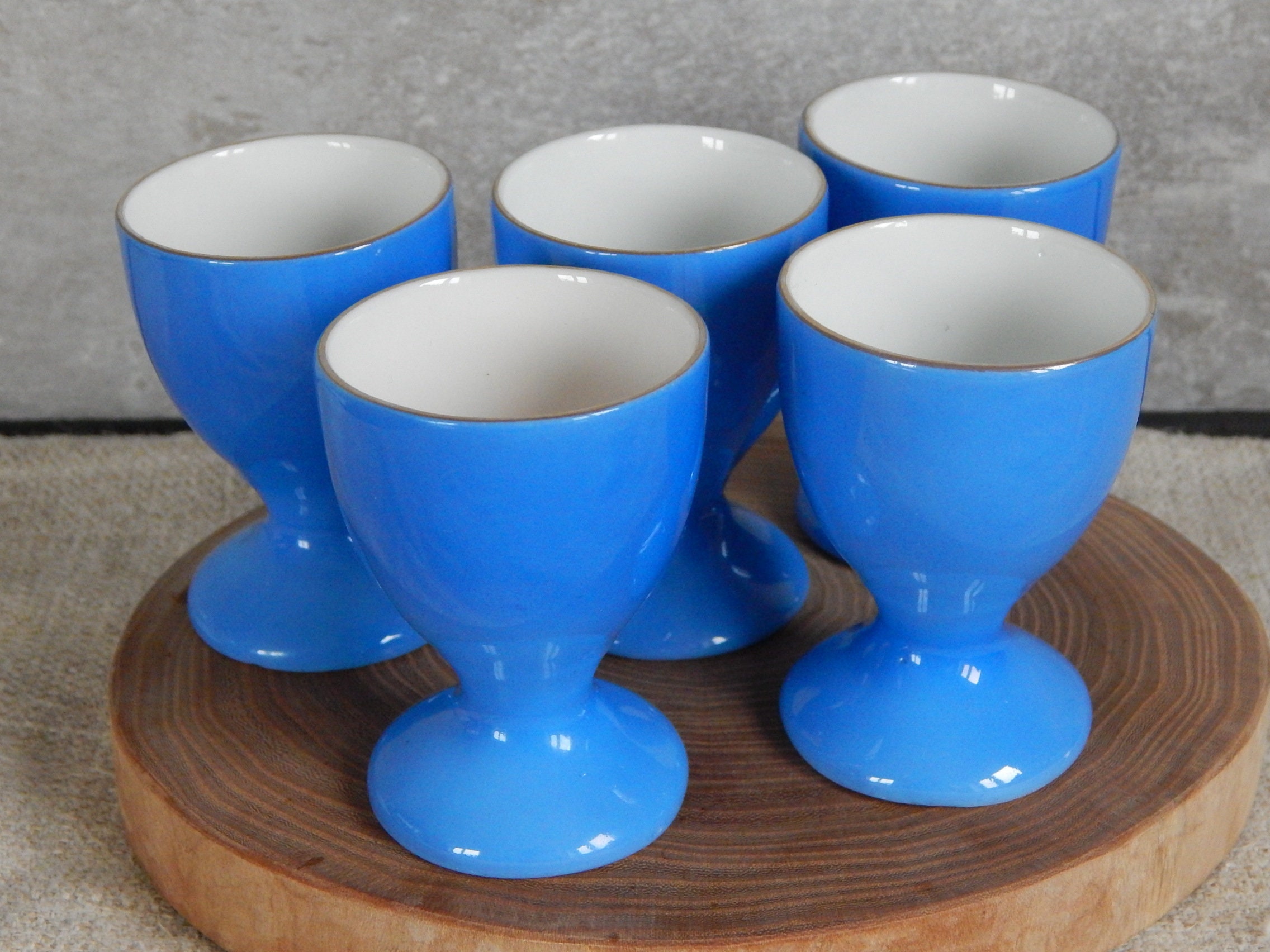 Set of 5 Old Bright Blue Egg Cup Etsy UK