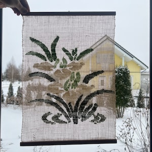 54 x 40 cm Finnish Linen Transparent Textile Calla Window or Wall Decor Vintage Hand Woven Delicate Linen Textile Helmi Vuorelma Style