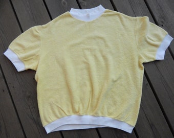 Vintage Unisex Yellow T- Shirt/ Cotton Terry T shirt, Unused, Made in