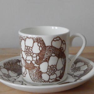 Gustavsberg Emma Coffee Cup Saucer Stig Lindberg Sweden Brown Flower Decor Scandinavian Tableware