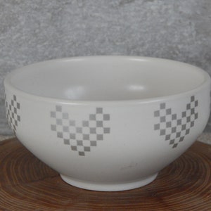 Scandinavian Vintage Höganäs Keramik White Bowl with Silver Heart Decor Hoganas Ceramic Small Bowl Cup Stoneware