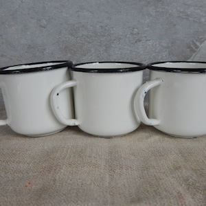 Set of 3  Vintage Cup White Enamel Mug / Cup Rustic Home Decor  Tableware Army Cup Camping Cup