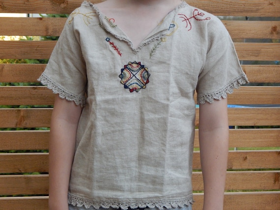 Vintage Linen Kids Blouse unisex handmade blouse … - image 2
