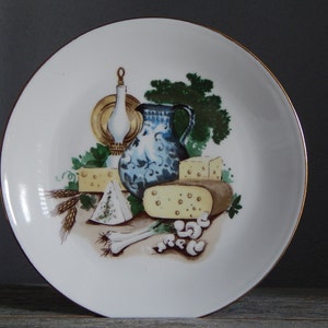 Vintage White Porcelain Plate with Food Decor Made in GDR Kahla