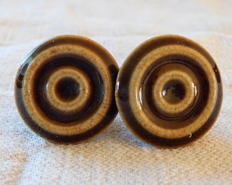 Set of 2 Vintage Stoneware drawer Handles 1980 Green Color Swedish Made