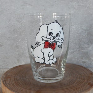 Drinking glass with white dog Image in Vintage Glassware  Glass Tumbler Cartoon Style Drinking Glass