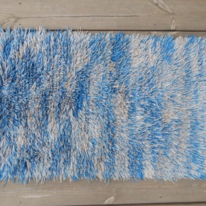 Scandinavian Vintage Rya Rug Blue/ Gray Rya Swedish Carpet Hand Woven Wool Textile Home Size 30 &quot; x 53&quot; Textile Art Carpet