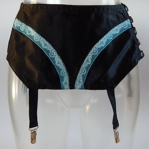 Girdle  Vintage Black Suspender Girdle Waspie Cotton Lingerie Made in   era 1970 s