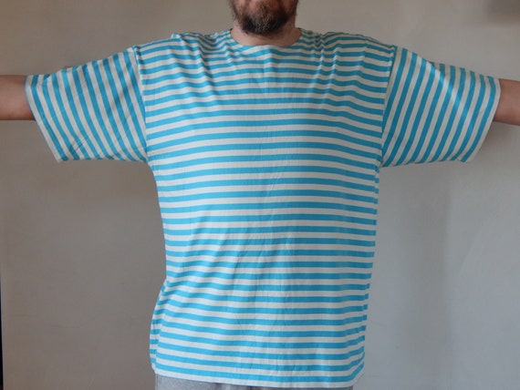 Marimekko Striped T- shirt Light Blue White Unise… - image 3