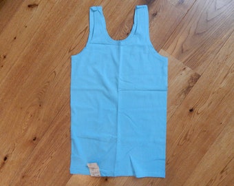 Vintage Mens Unisex Blue Tank Maika / Camisa / Camiseta interior, Sin usar, con etiqueta de fábrica hecha en Letonia en 1983