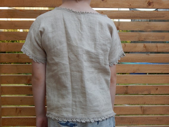 Vintage Linen Kids Blouse unisex handmade blouse … - image 5