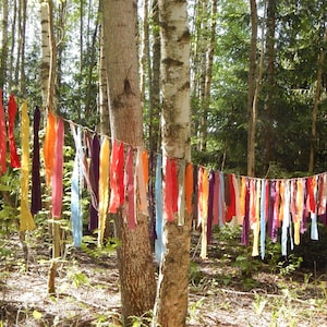party Decor/ Fiesta Tassel Bunting Multicolored Wedding Garland/ Rag Bounting Rainbow Garland Ribbon Bunting each meter includes 12 Tassels