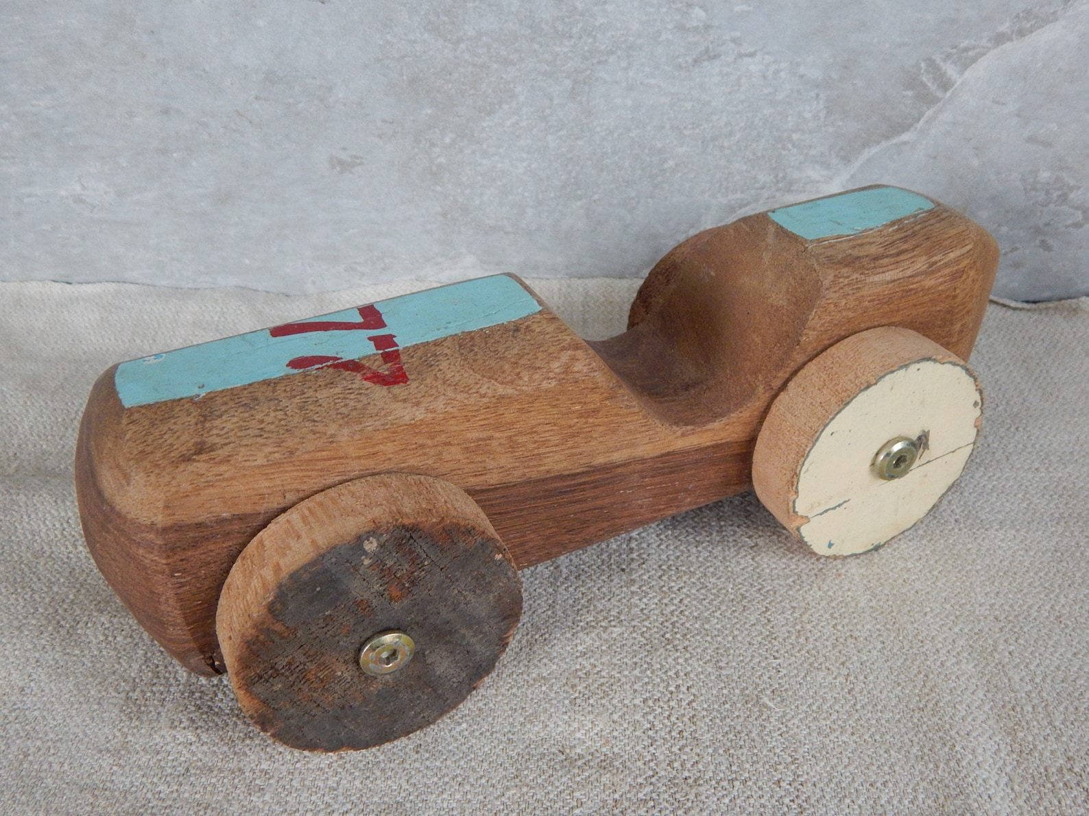 Vintage Style Hand Made Wooden Push Car Toy Rustic Heavy Wood Etsy