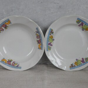 Set of 2 RPR  Vintage, Kids Soup Bowl and Plate, Winter Holidays  Cristmas Tableware, Latvian Plate,