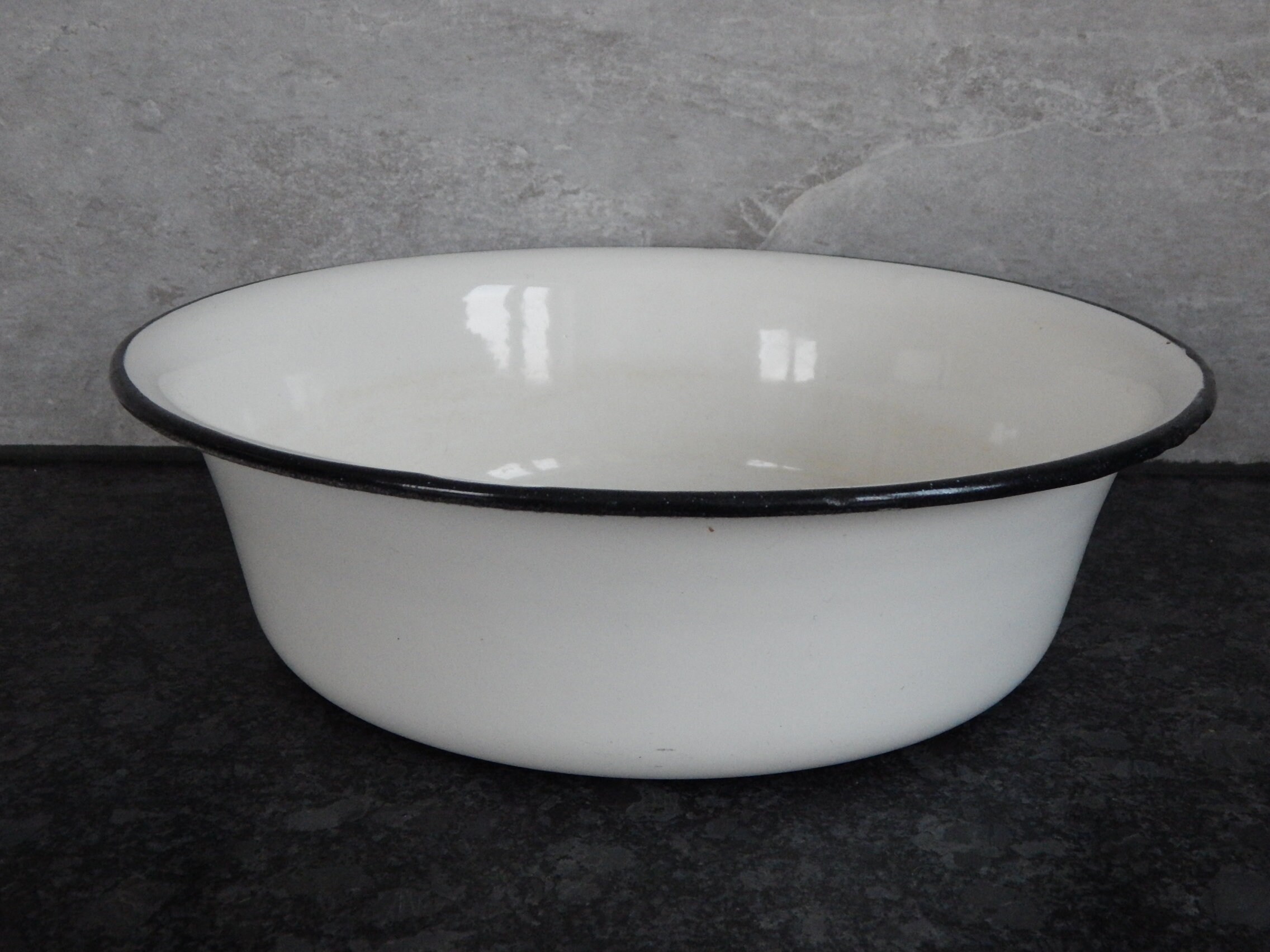 Big Antique Enamel Bowl Rustic Home Decor Cookware Estonian Enamelware 1930-s