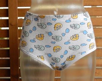 Girls Teenagers Vintage Underwear Unused Vintage Yellow Blue Cat Patterned Underwear Underpants 100% Cotton NOS Size Small 14-15 years