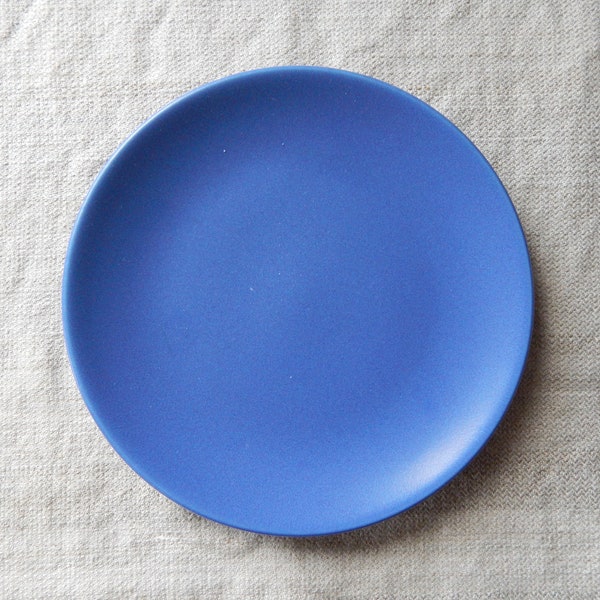 Escandinavo Vintage Höganäs Keramik Azul Semi Mate Plato de Ensalada Gres