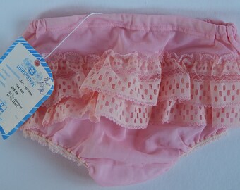 Vintage Girls Pink Ruffle Underwear Unused with Factory Tag Underpants Diaper Cover with Lace Ruffles Made in  970 s