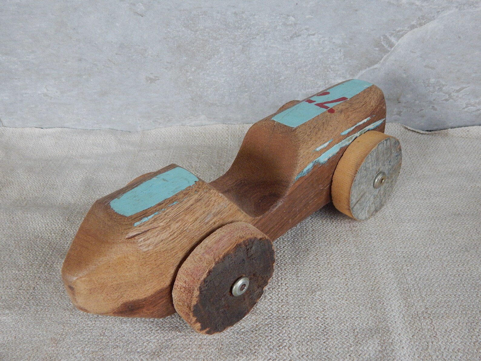 Vintage Style Hand Made Wooden Push Car Toy Rustic Heavy Wood Etsy