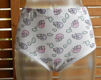 Girls Teenagers Vintage Underwear Unused Vintage Purple Pink Cat Patterned Underwear Underpants 100% Cotton NOS Size Small 14-15 years