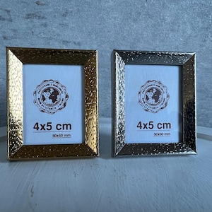 1 Unused Scandinavian Vintage Miniature Metal Picture Frame Photo Frame Table Decor Glass Cover outside measures 5 x 6 cm ( 2&quot; x 2 3/8&quot;)